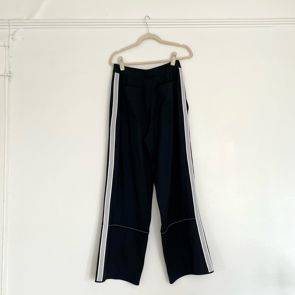 Proenza Schouler Black Wide-Leg Track Pants with White Side Stripes